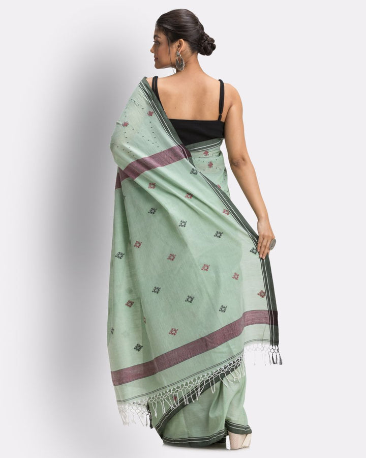 Light green celadon green handwoven cotton jamdani saree