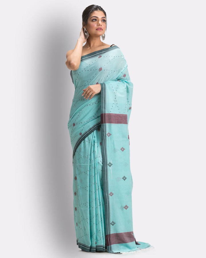 Sky blue handwoven cotton jamdani saree