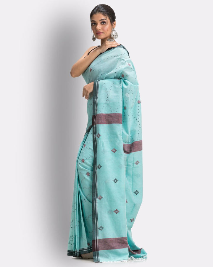 Sky blue handwoven cotton jamdani saree