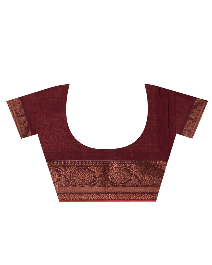Maroon red handwoven cotton bengal saree