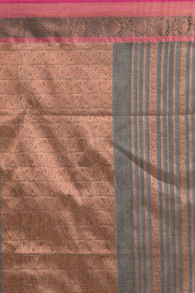 Grey pink handwoven cotton bengal saree