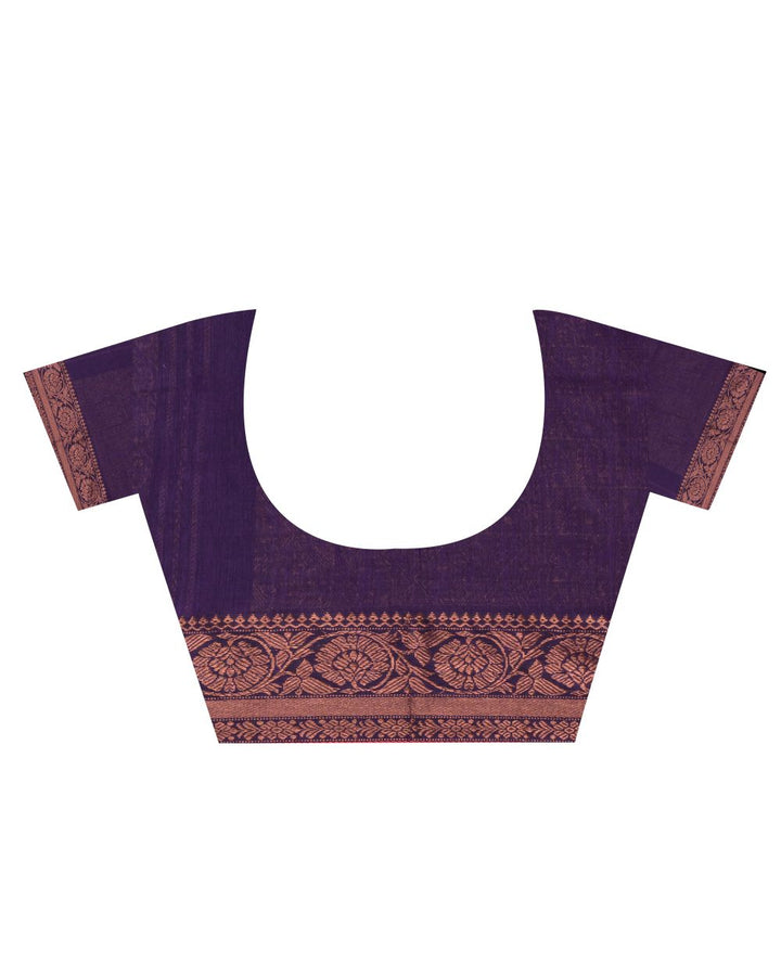 Violet red handwoven cotton bengal saree