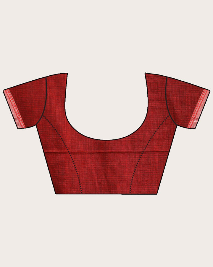 mustard and Red handwoven cotton bengal saree