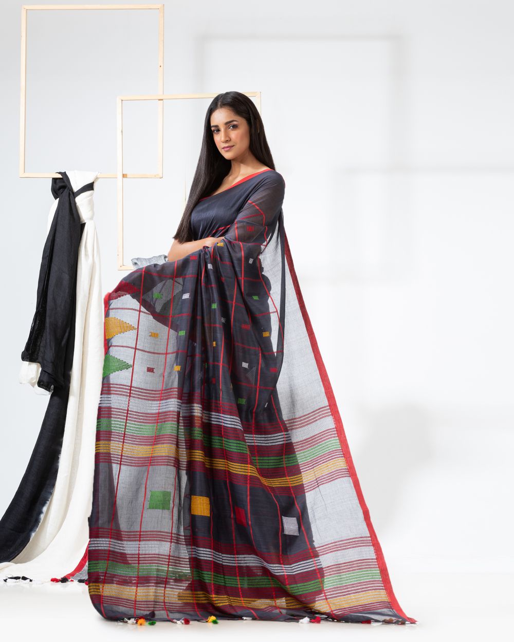Payne grey handwoven cotton jamdani saree