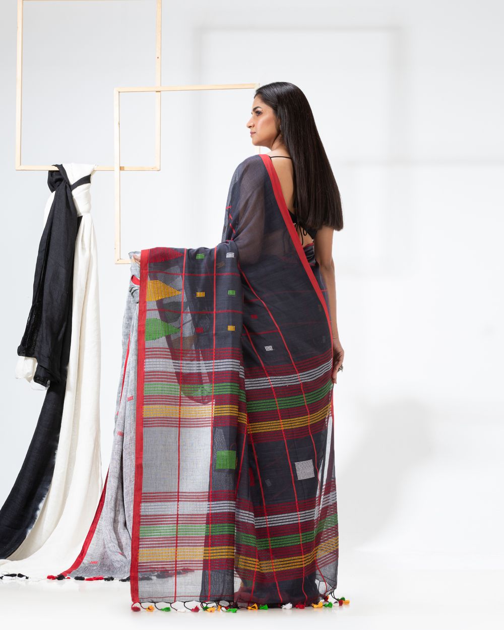 Payne grey handwoven cotton jamdani saree