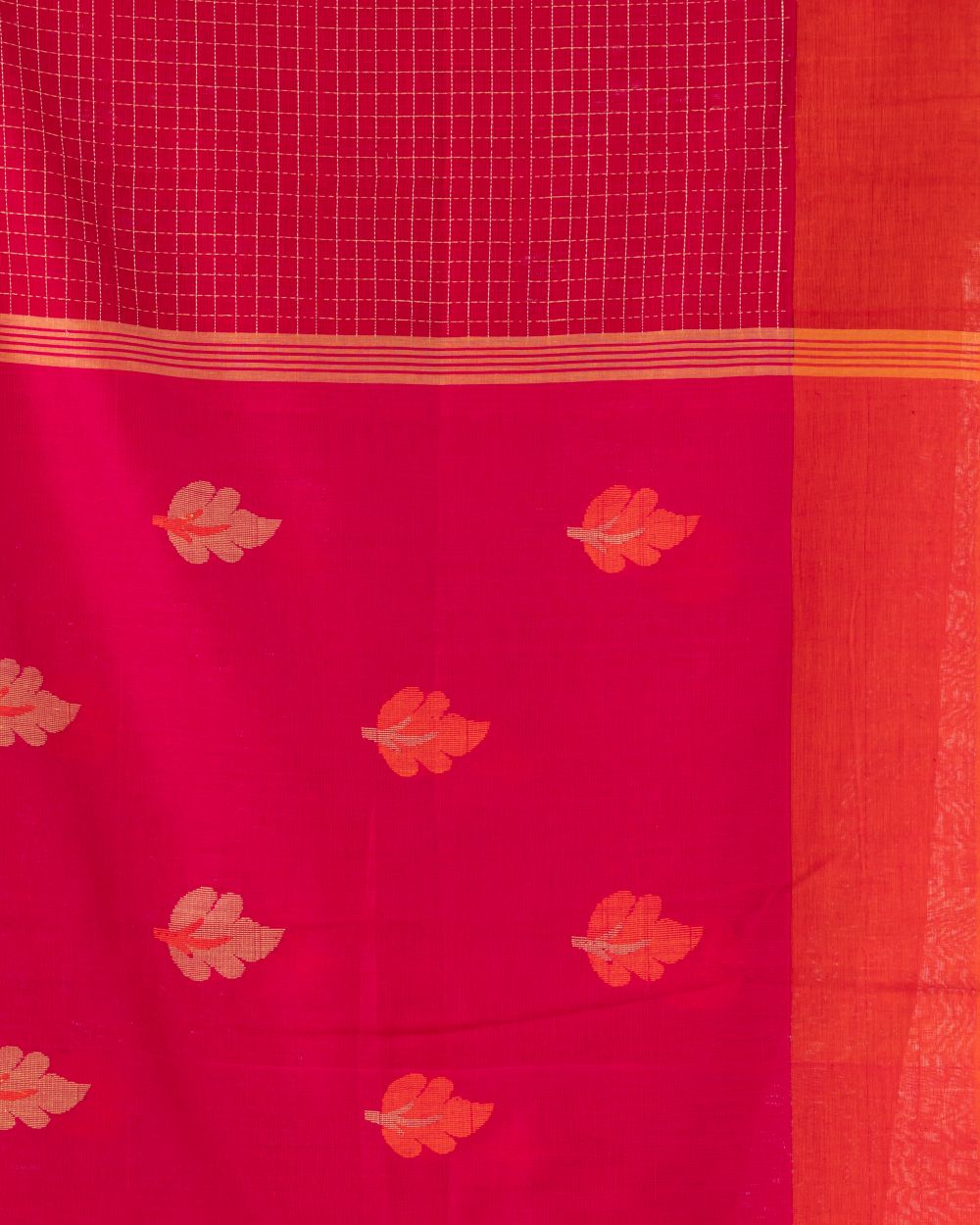 Pink and orange handwoven cotton jamdani saree