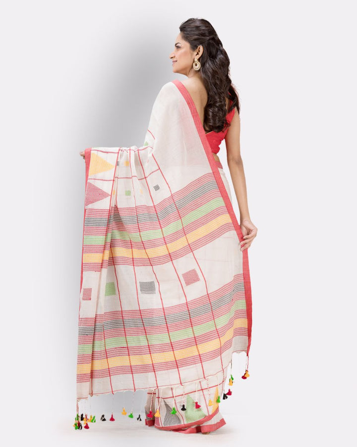 White box checks handwoven cotton jamdani saree