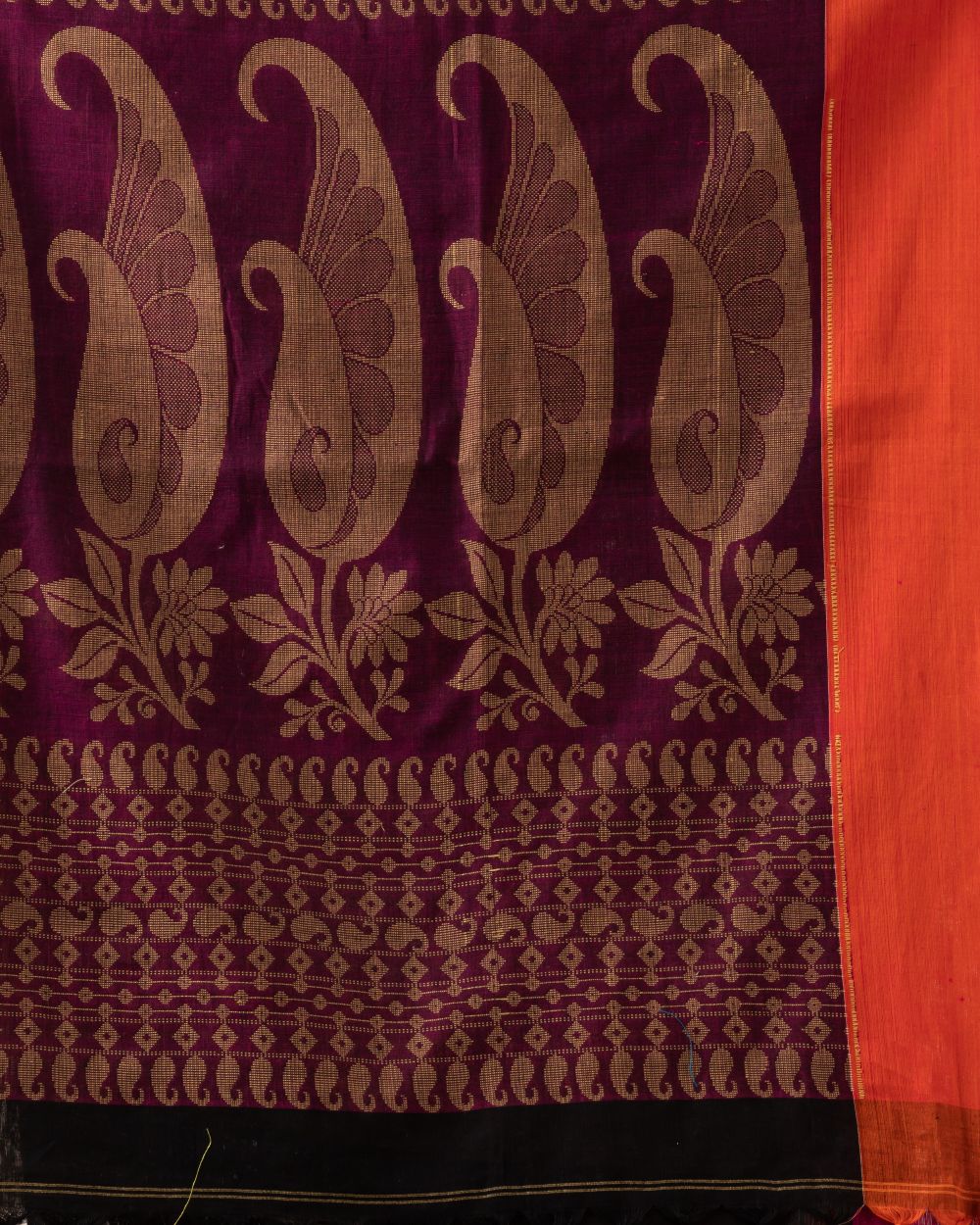 Black bengal handwoven cotton saree