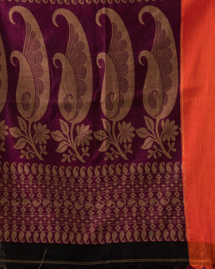 Black bengal handwoven cotton saree