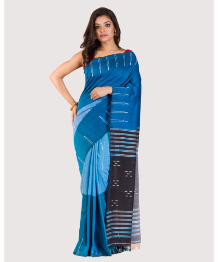 Cyan blue handwoven bengal cotton saree