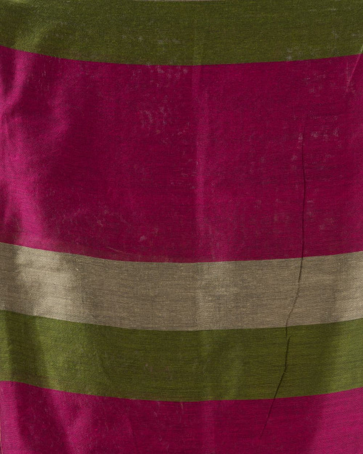 Magenta stripes handspun handwoven cotton bengal saree