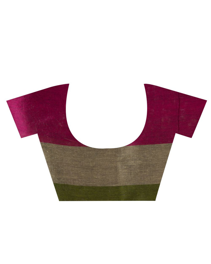 Magenta stripes handspun handwoven cotton bengal saree