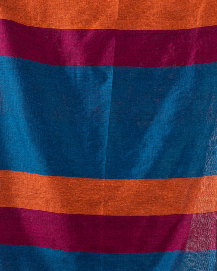 Navy blue stripes handspun handwoven cotton bengal saree