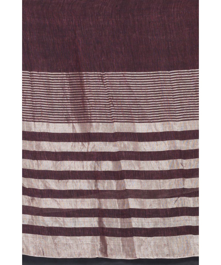 Brown silver handwoven bengal linen saree
