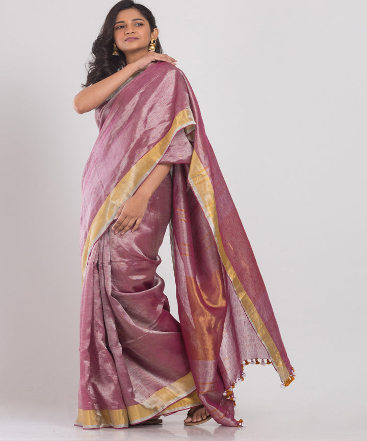 Mauve handwoven bengal linen saree