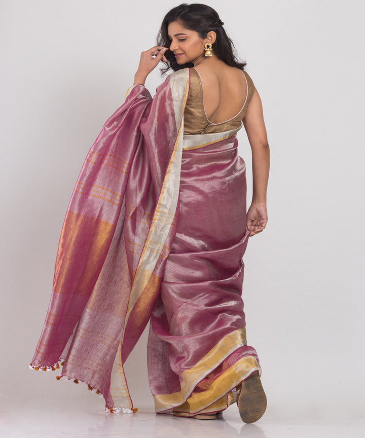 Mauve handwoven bengal linen saree