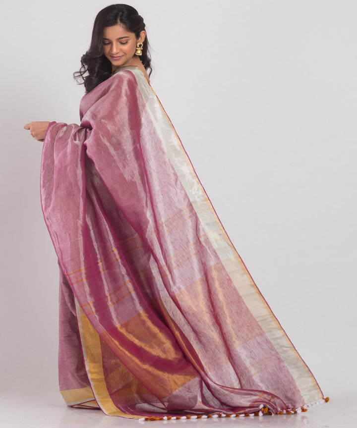 Mauve handwoven bengal linen saree