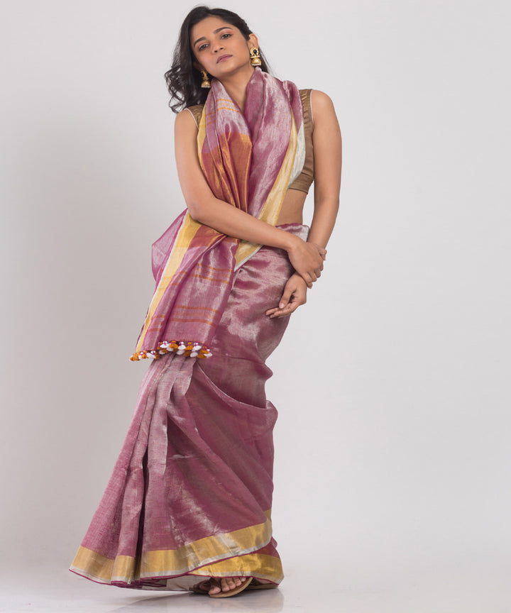 Mauve handwoven bengal linen saree