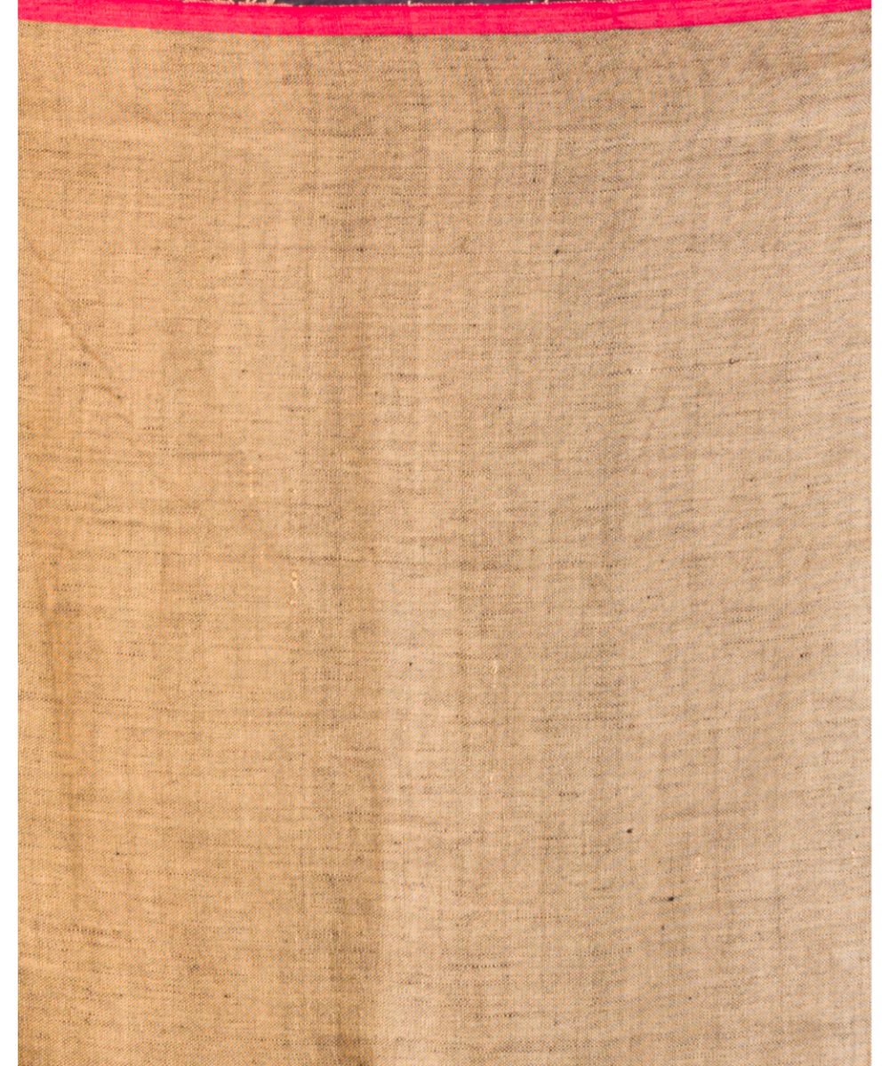 Dark green red handwoven bengal linen jamdani saree