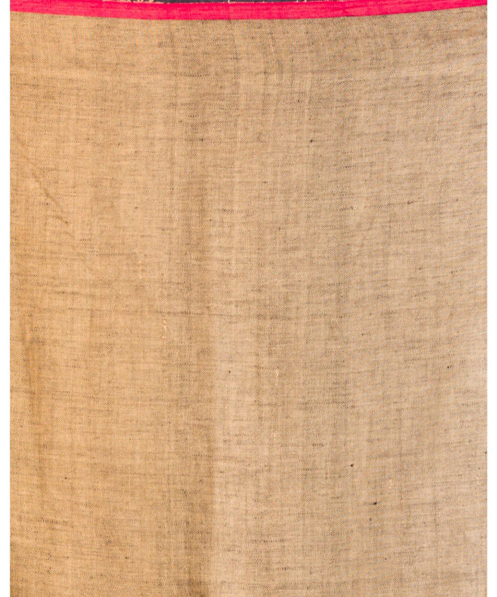 Dark green red handwoven bengal linen jamdani saree