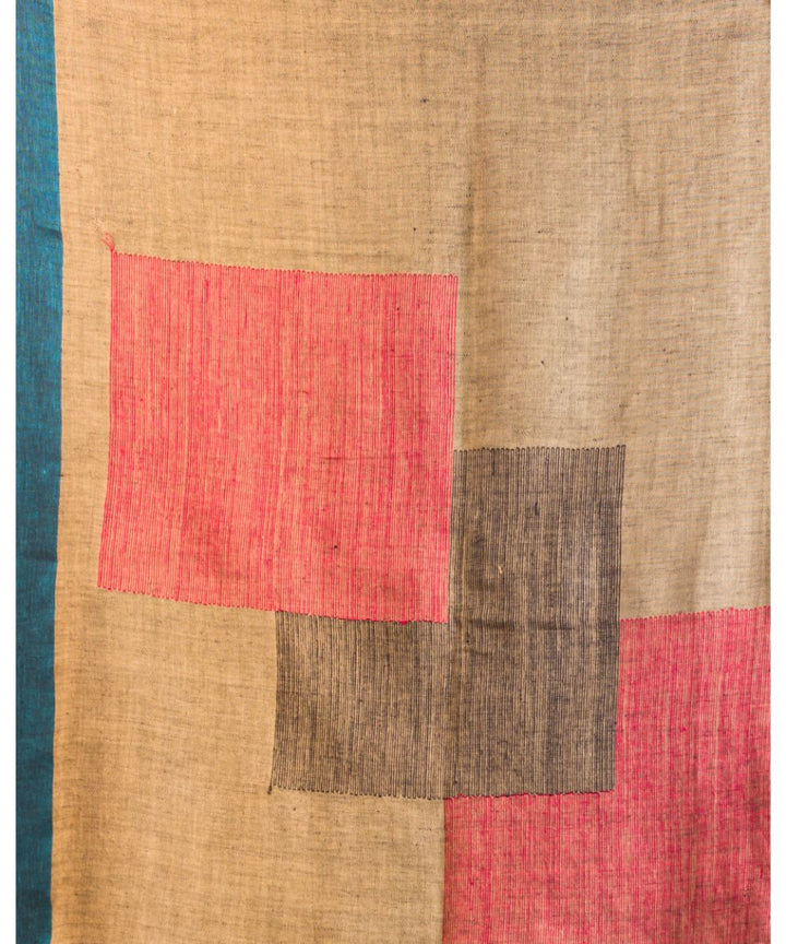Dark green red handwoven bengal linen jamdani saree