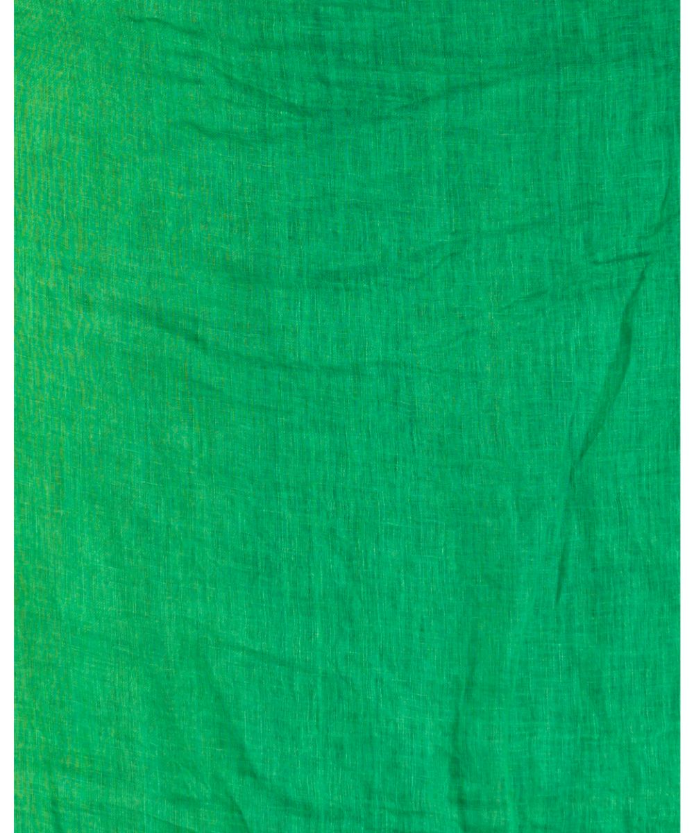 Dark green beige handwoven bengal linen jamdani saree