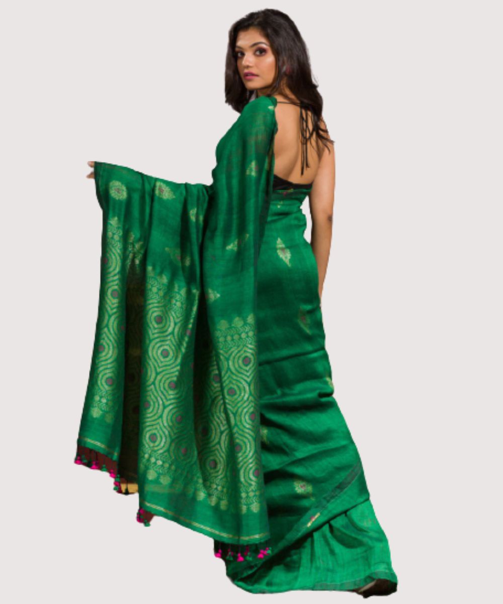 Parrot green handwoven bengal cotton linen saree