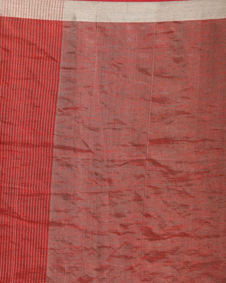 Red beige stripes handwoven linen saree