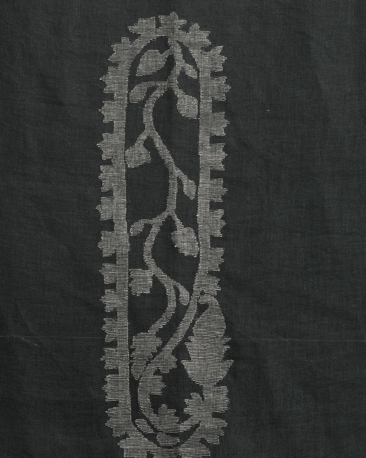 Grey green handwoven linen jamdani saree