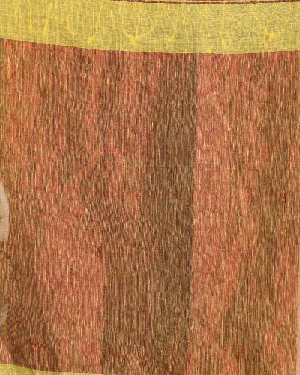 Brown yellow handwoven linen saree