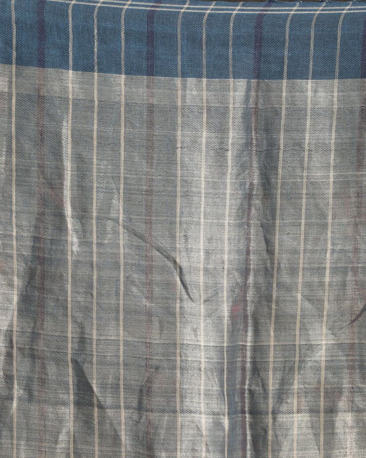 Steel blue handwoven linen saree