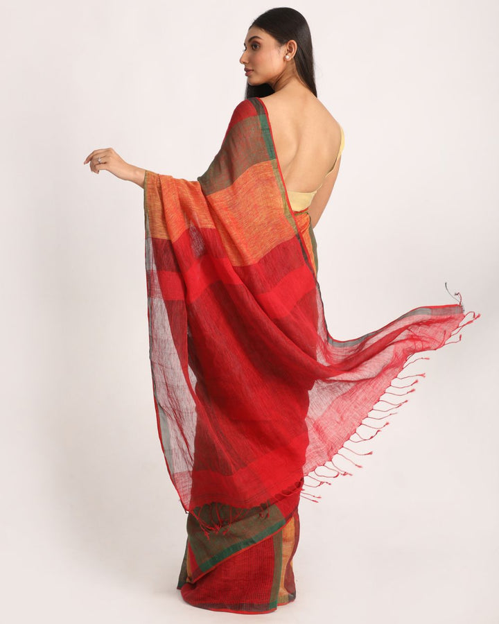 Multicolor handwoven linen saree