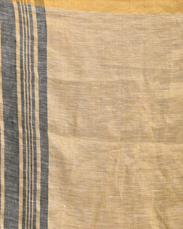 Beige grey handwoven linen saree