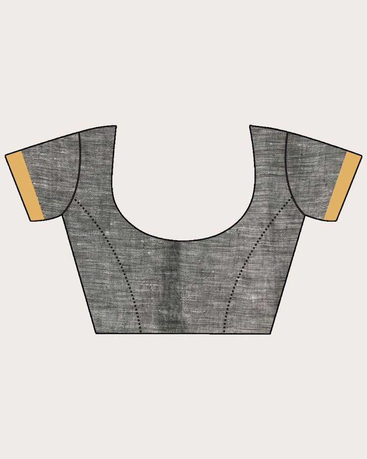 Beige grey handwoven linen saree