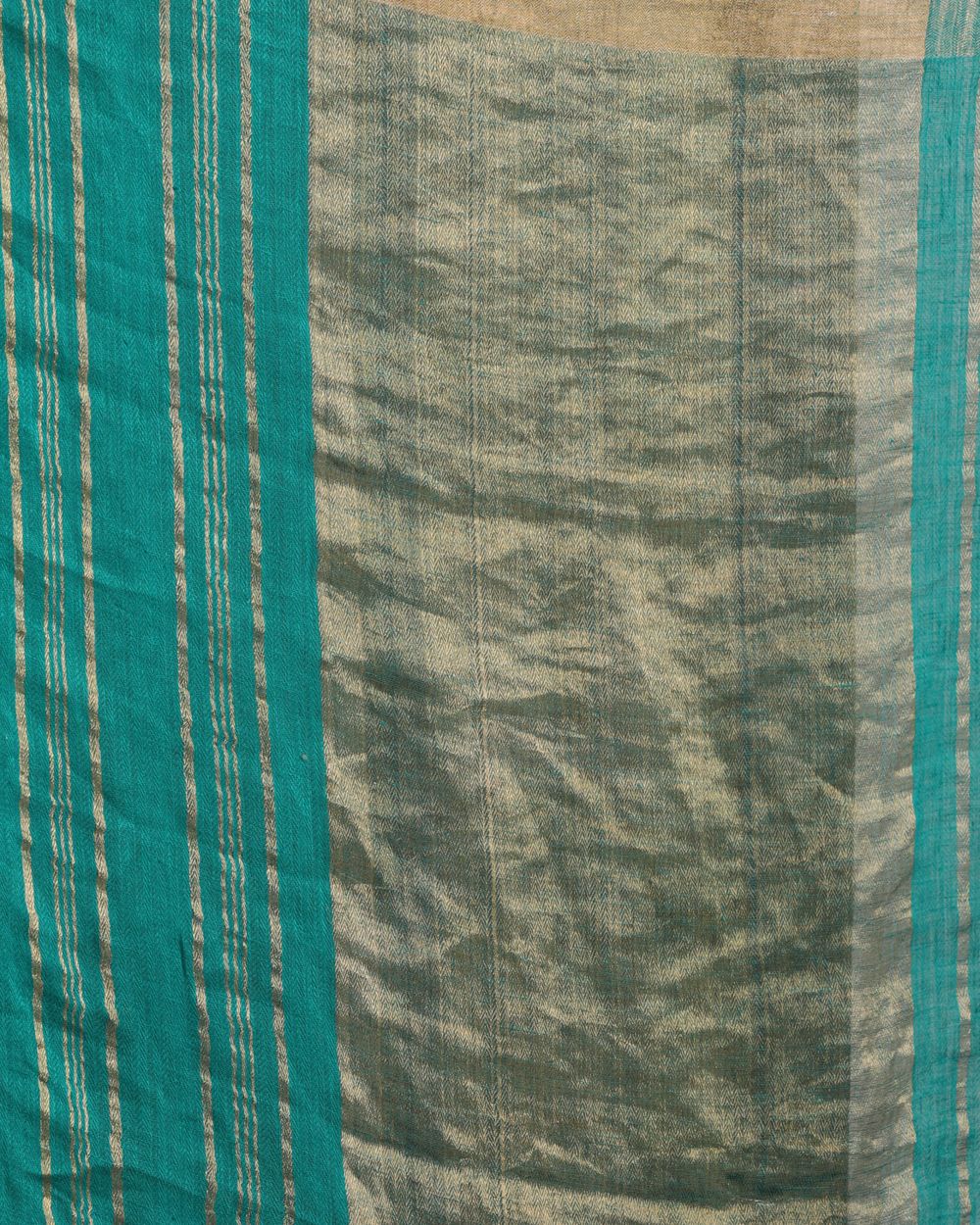 Turquoise handwoven linen saree