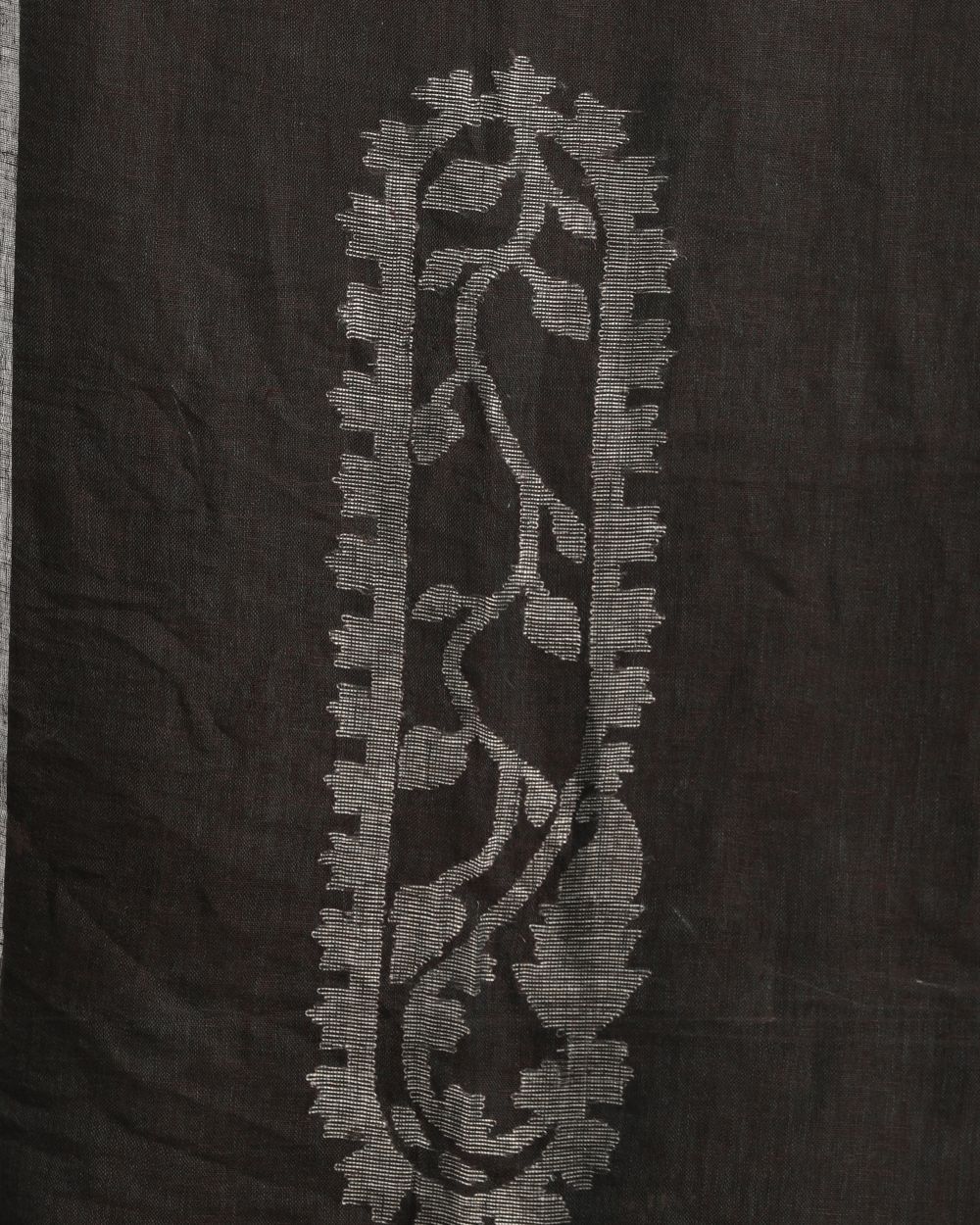 Dark grey brown handwoven linen saree