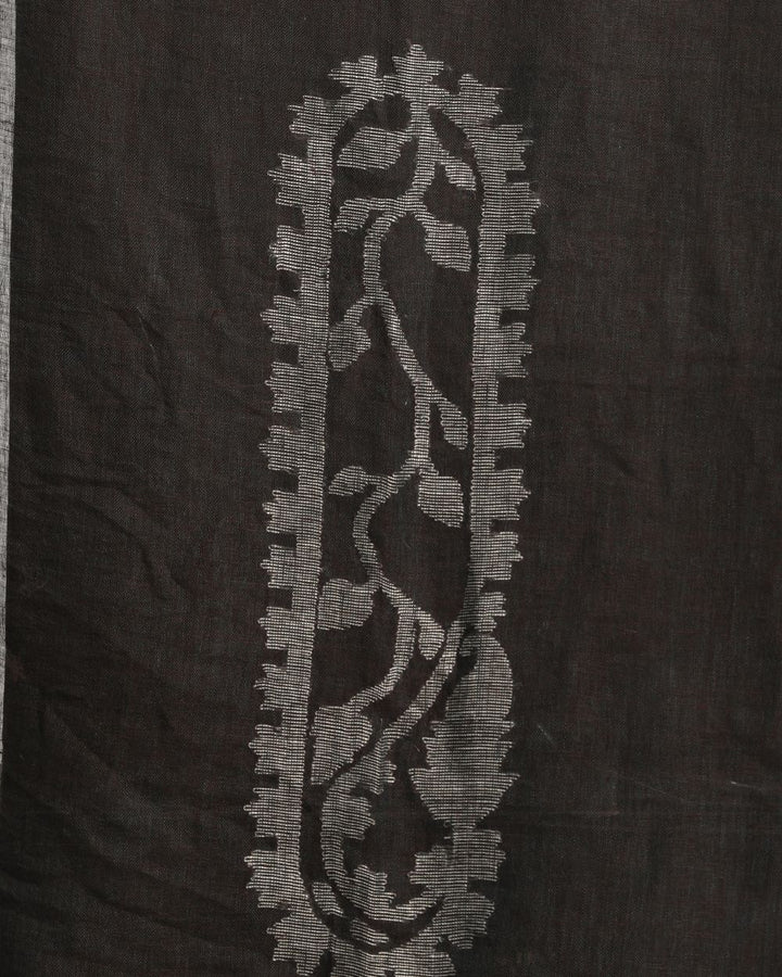 Dark grey brown handwoven linen saree