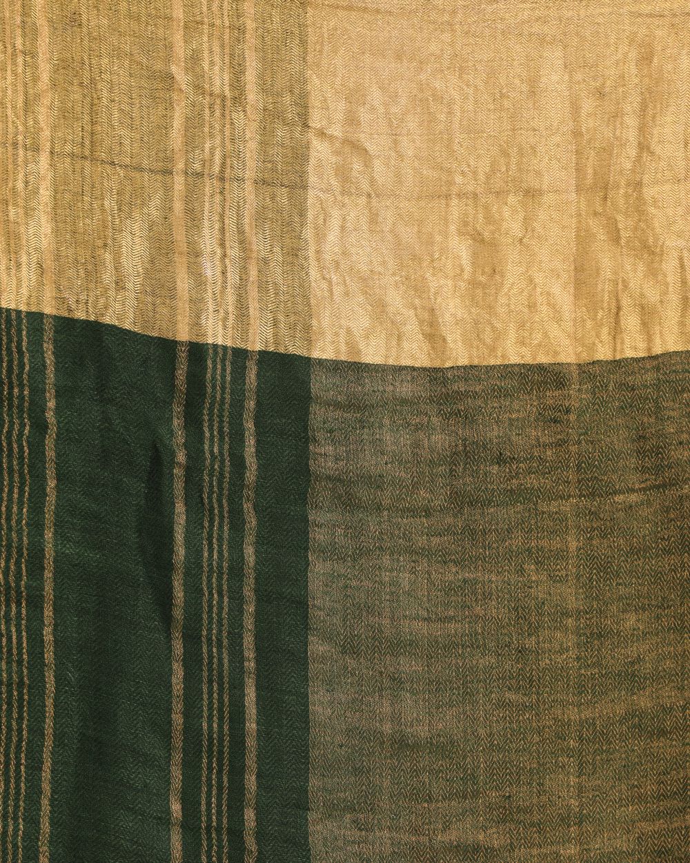 Dark green handwoven linen saree