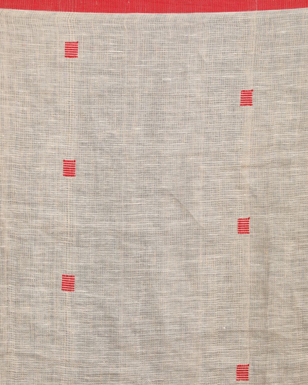 Cream handwoven linen jamdani saree