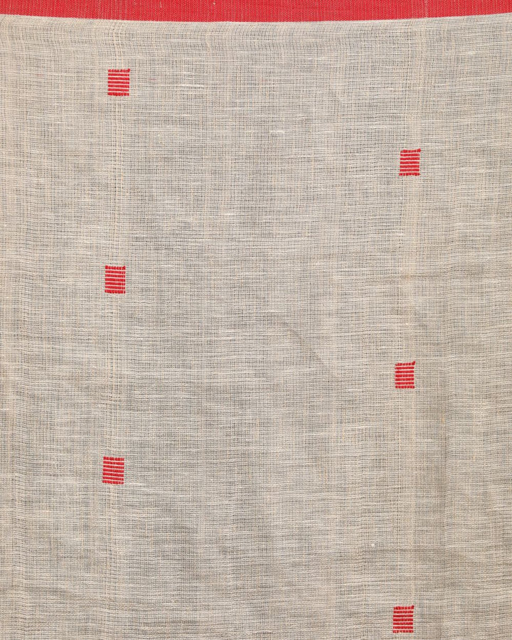 Cream handwoven linen jamdani saree