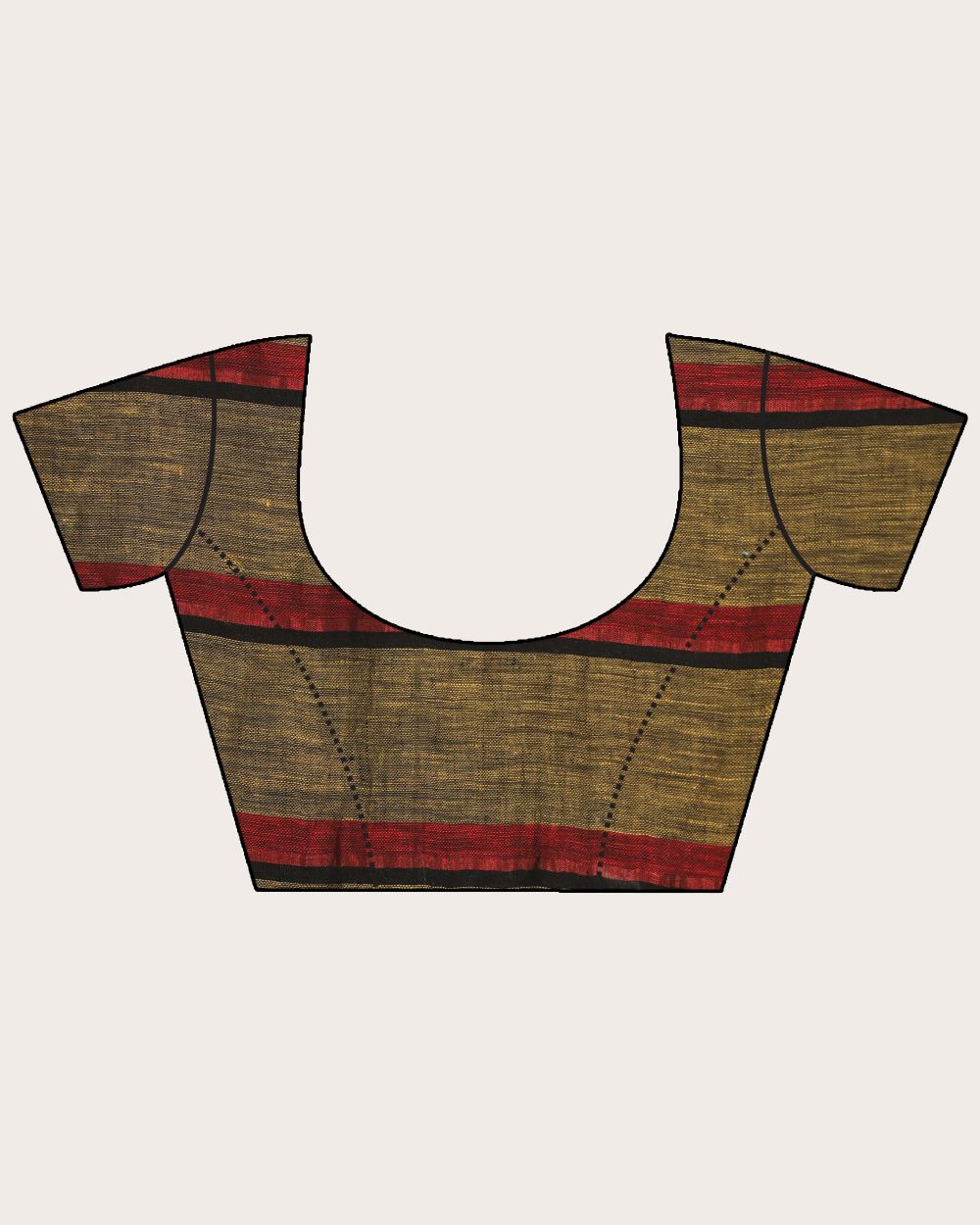Red brown checks handwoven linen saree