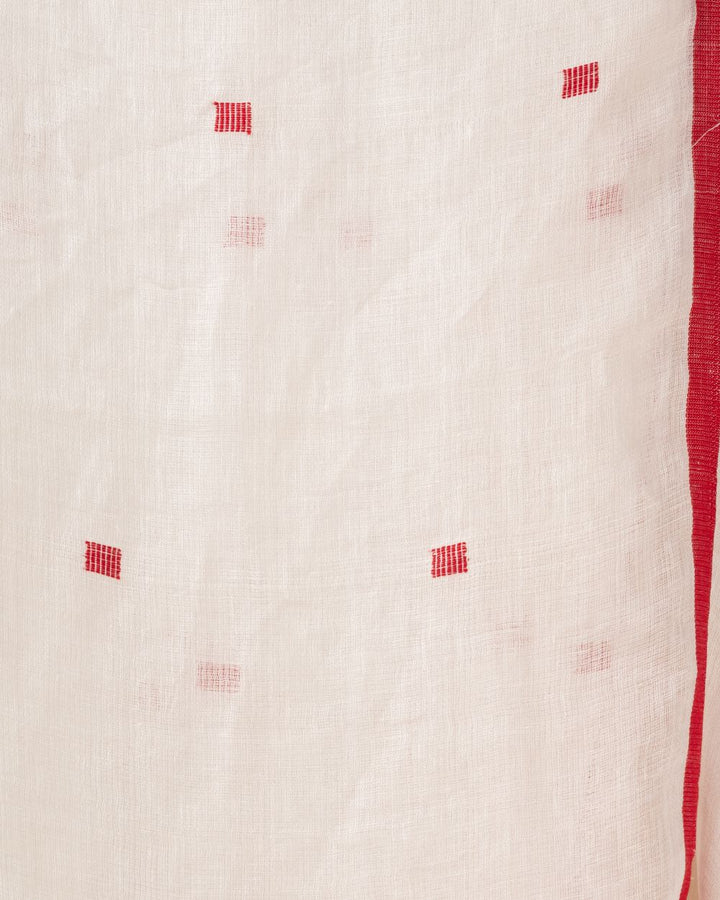 White red handwoven textured linen jamdani saree