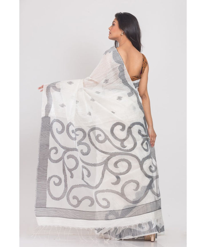 White black handwoven bengal silk jamdani saree