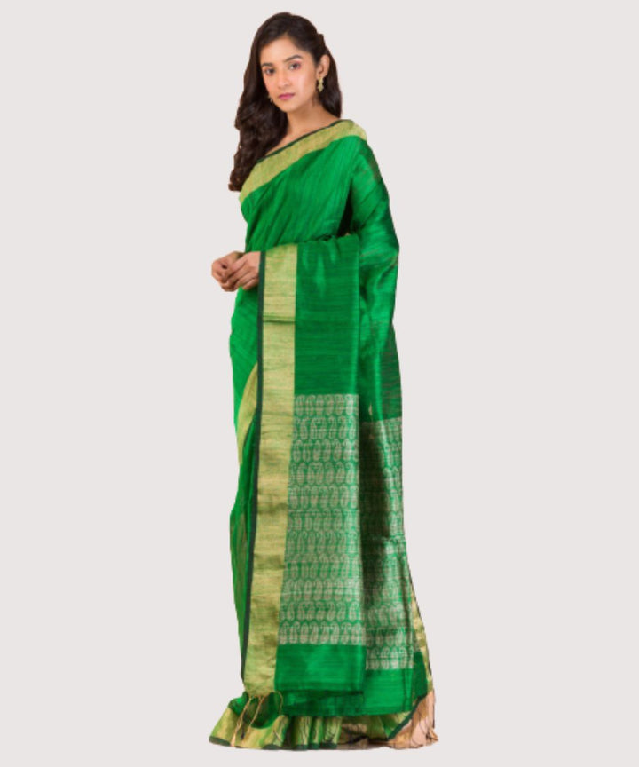 Parrot green handwoven bengal matka silk saree