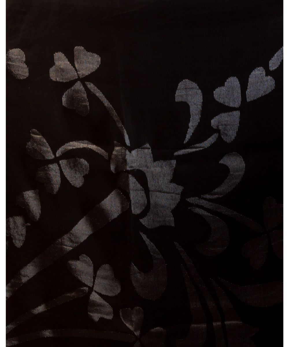 Peach black handwoven bengal silk jamdani saree