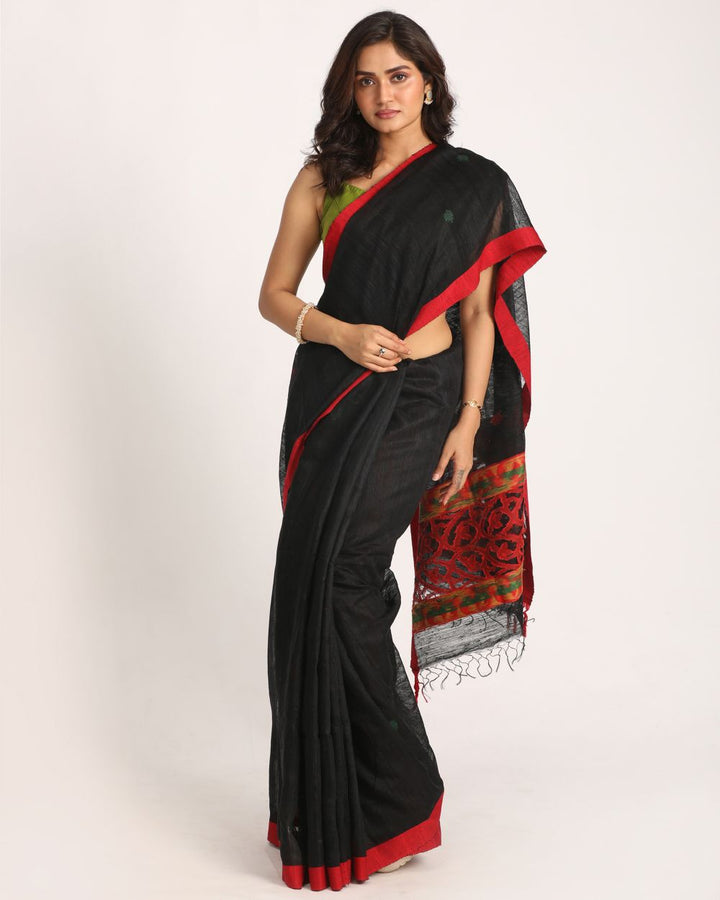 Black handwoven resham and matka silk saree