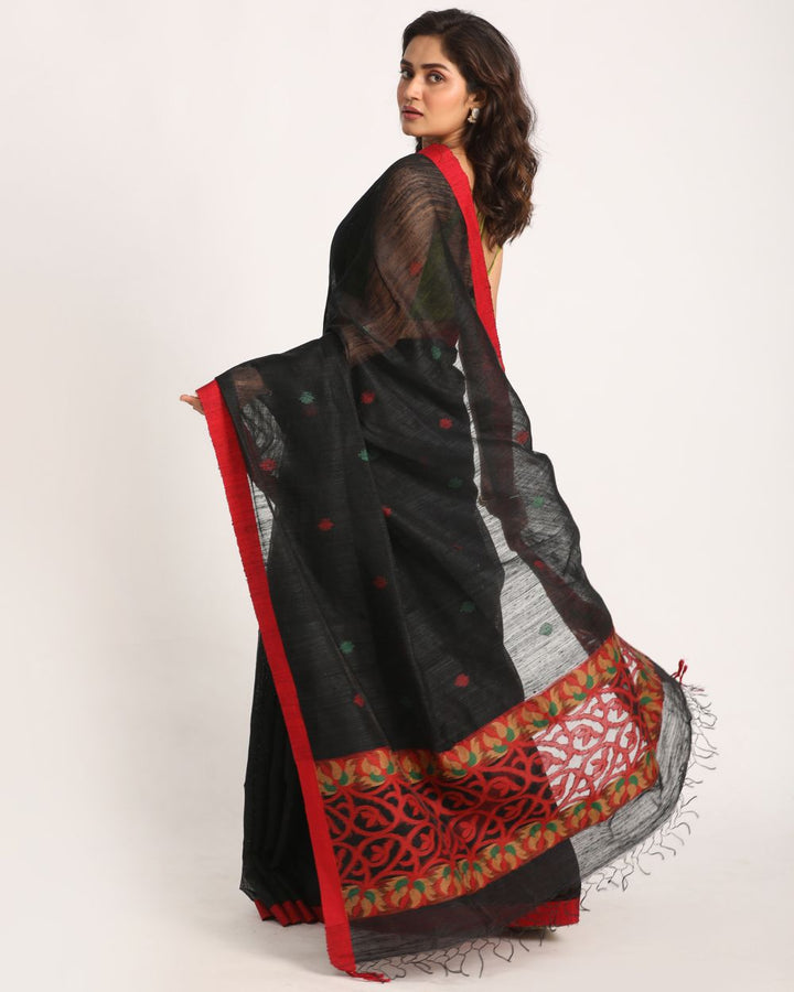 Black handwoven resham and matka silk saree