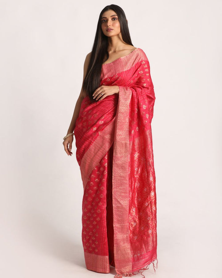 Pink handwoven resham and matka silk saree