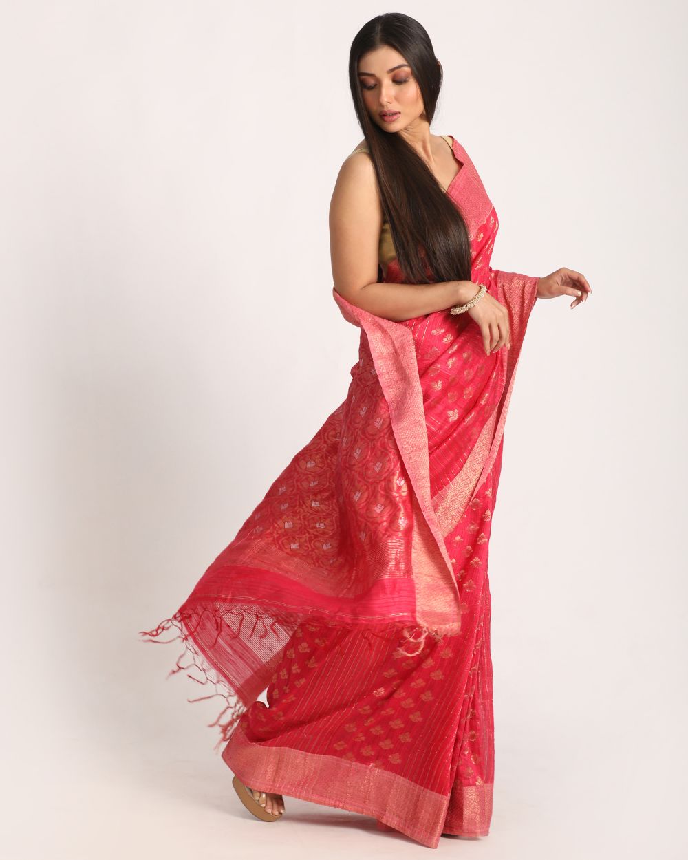 Pink handwoven resham and matka silk saree