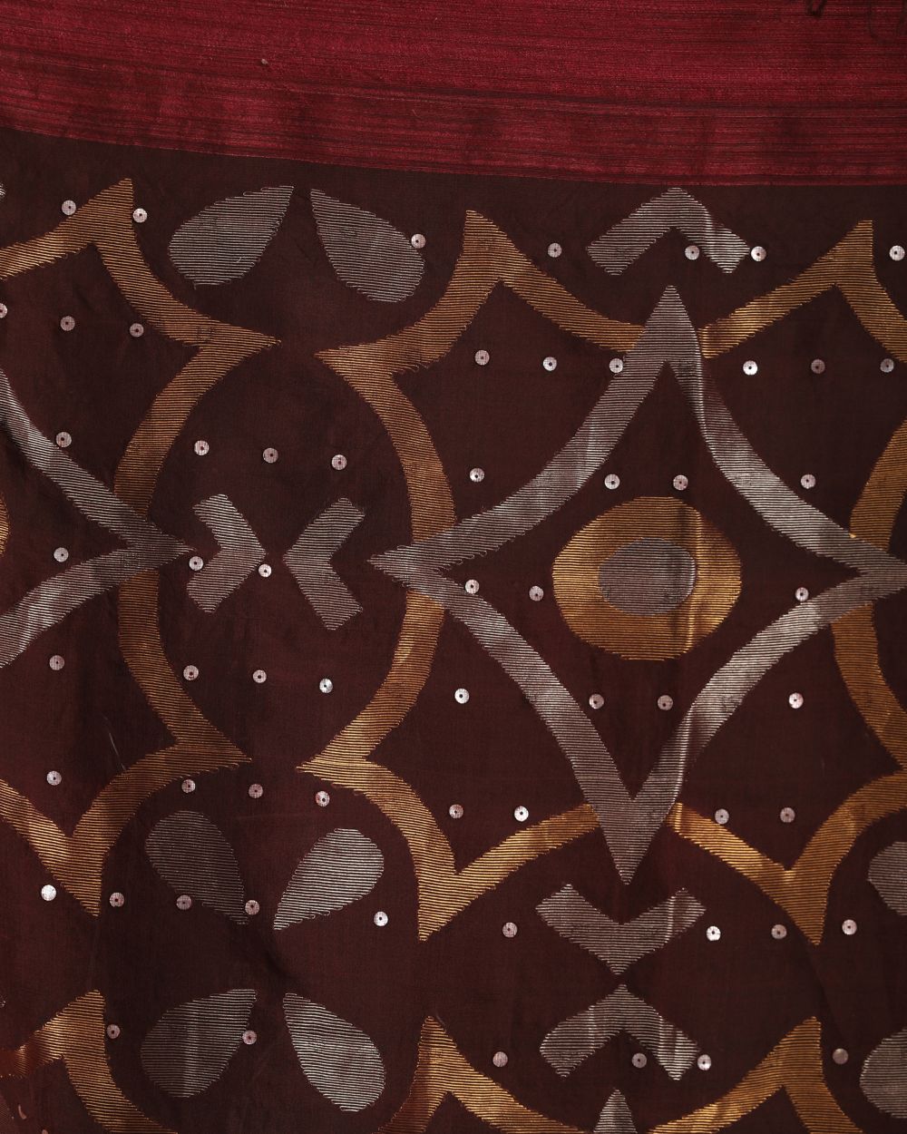 Deep maroon handwoven resham and matka silk jamdani saree